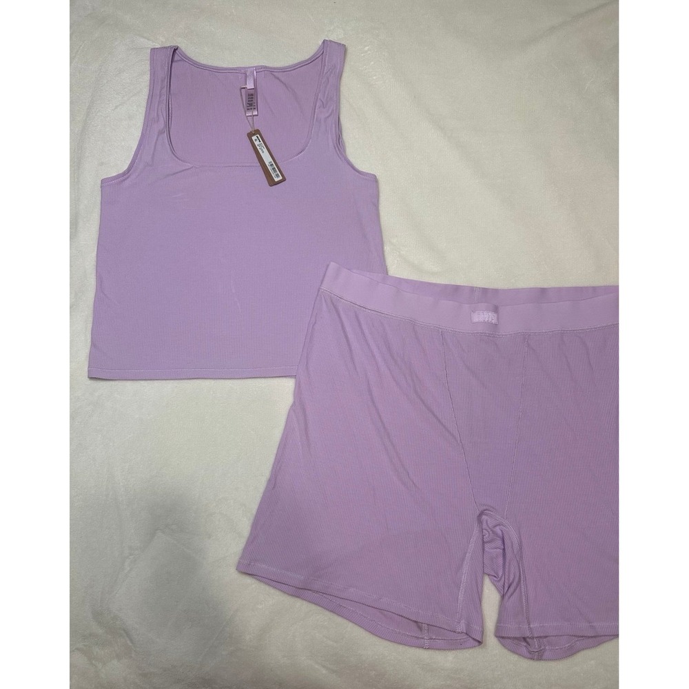 Skims Sugar plum soft lounge Rib Tank and Boxer 3x set